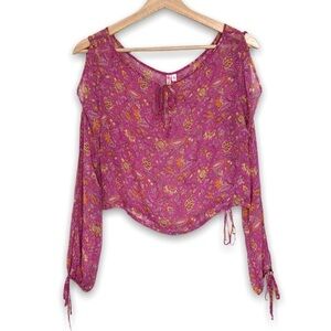 Joie Silk Paisley Floral Cut Out Sleeves Top Womens Size S Multicolor Vtg